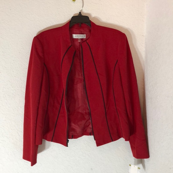 Kasper Women Crepe Zip Front Piped Trim Jacket - Picture 4 of 5